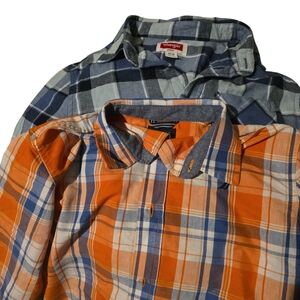 Wrangler Boy's Orange and Blue Plaid Shirt